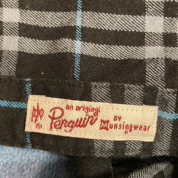 Original Penguin Black Blue Plaid Long Sleeve Fleece Button Up Shirt Large​​ - Picture 10 of 11